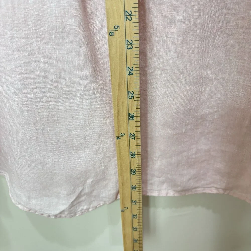 Gap 100% Linen Henley Top Women L Pastel Pink Popover Coastal Beach Resort